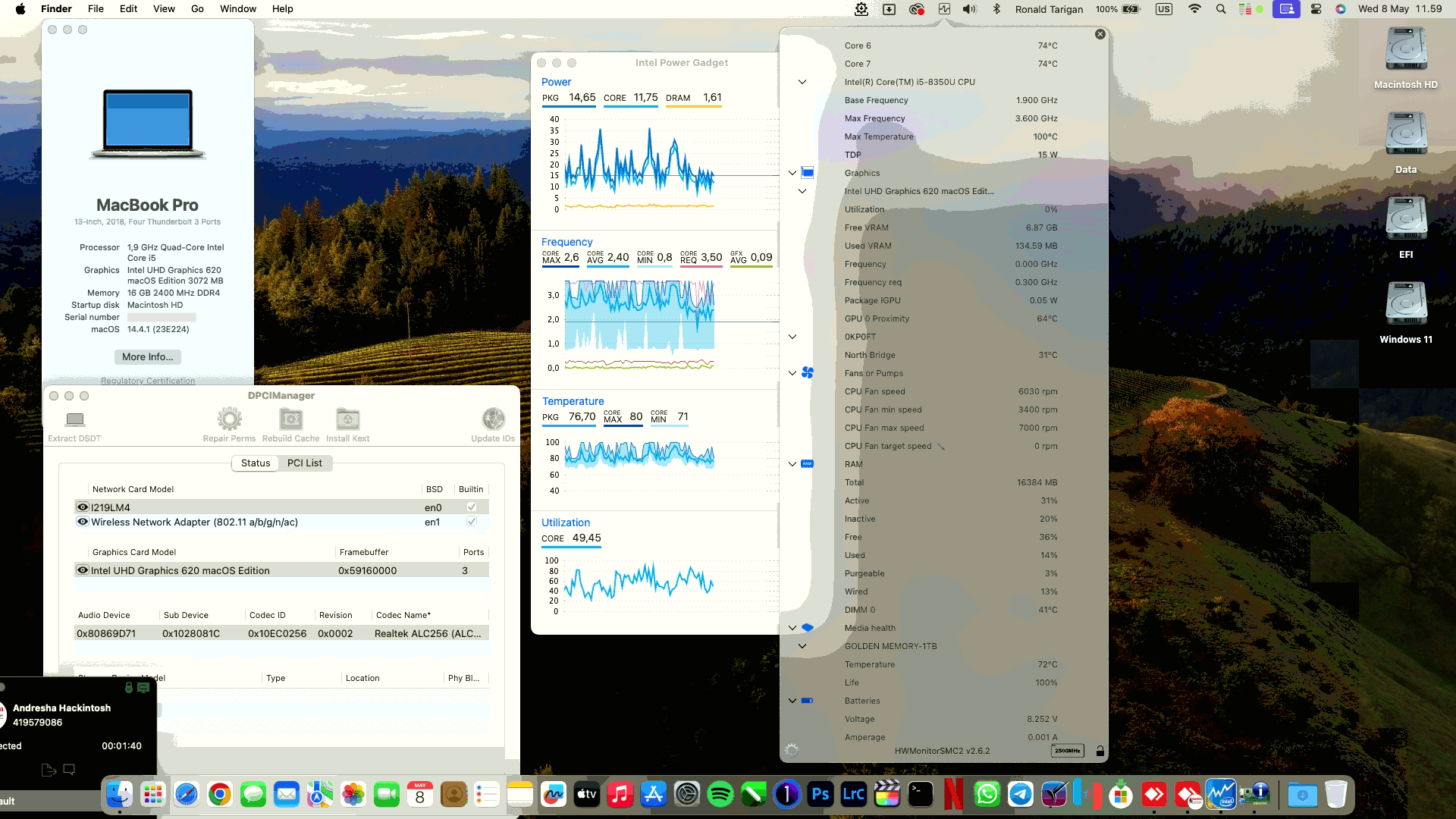 Success Hackintosh macOS Sonoma 14.4.1 Build 23E224 in Dell Latitude 7490 Touchscreen
